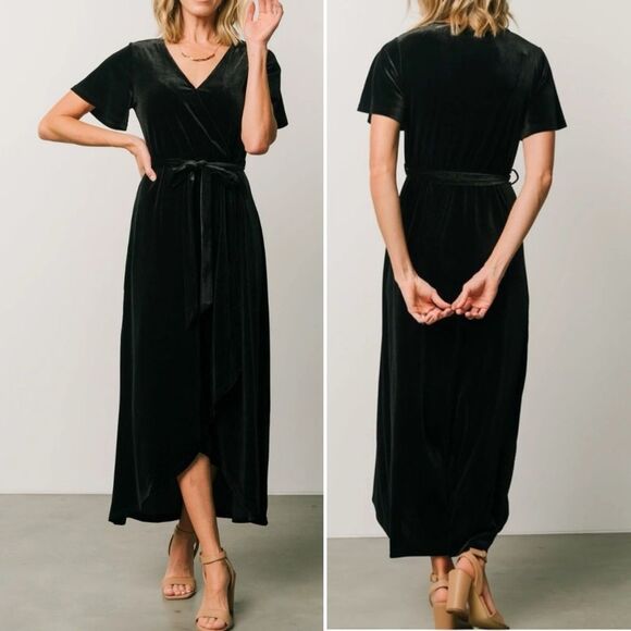 NWT Baltic Born Nadine Velvet Midi Dress Black Size Medium Party Wedding Holiday - Picture 1 of 14